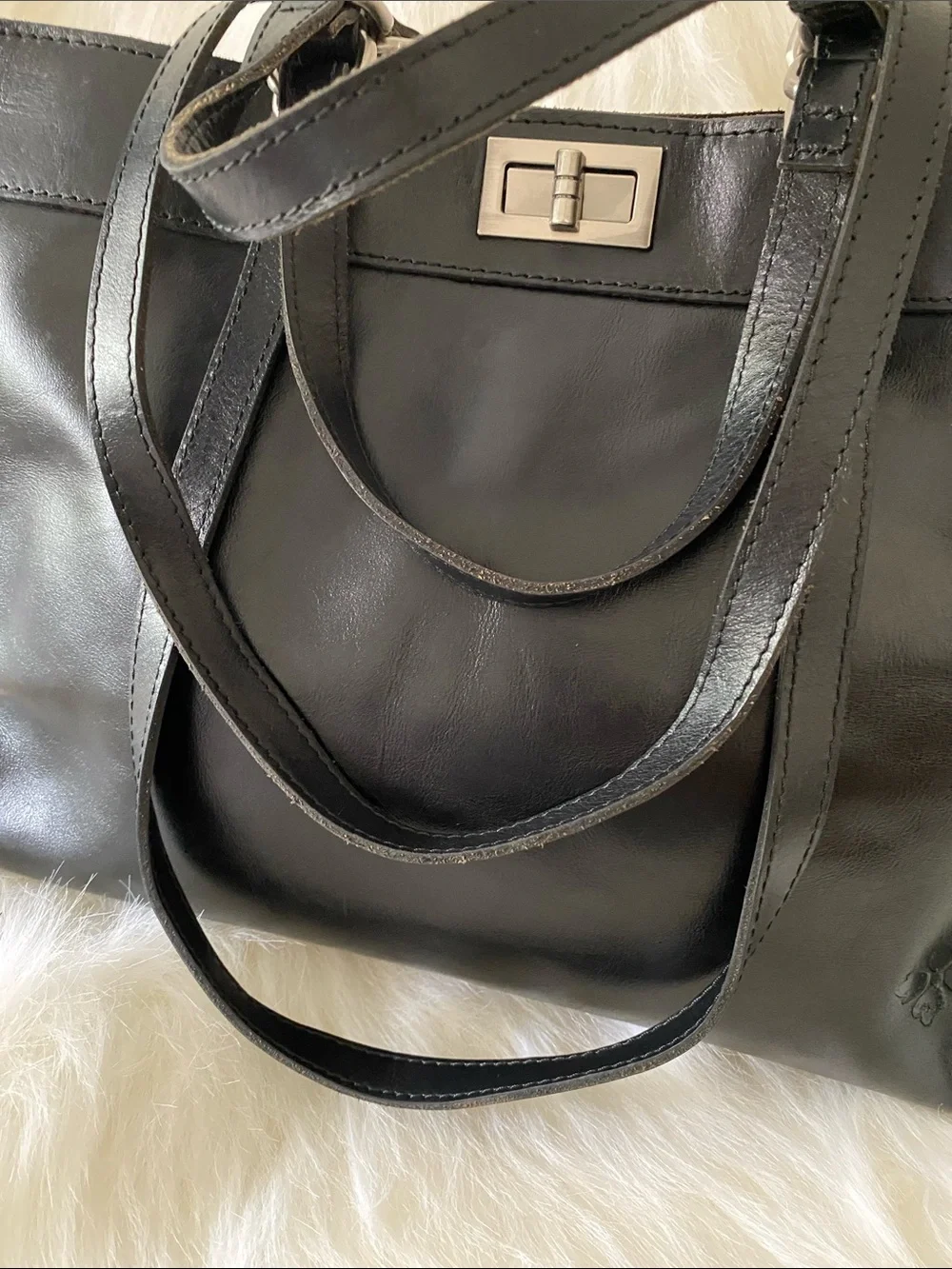 Patricia Nash Lucinda Full-Grain Leather Medium Tote Bag in Polished Black
